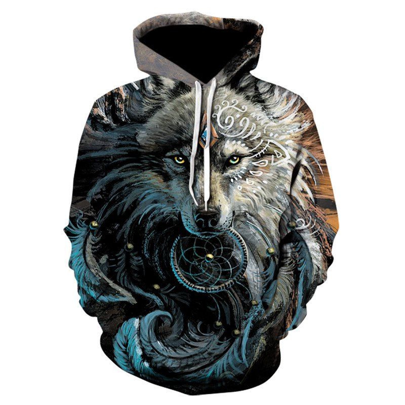 

3D Feathe Print Men's Sweater Coat Wolves Casual Graphic T-shirt Hoodies, Multi