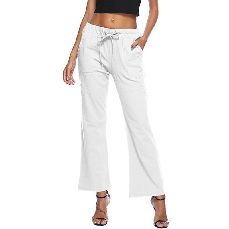 

Solid Color Drawstring Loose Pocket Bell-Bottoms, Natural white