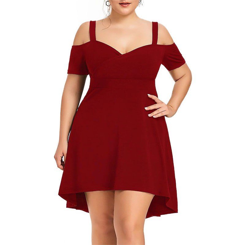 

Solid Color Off Shoulder Dress, Red wine
