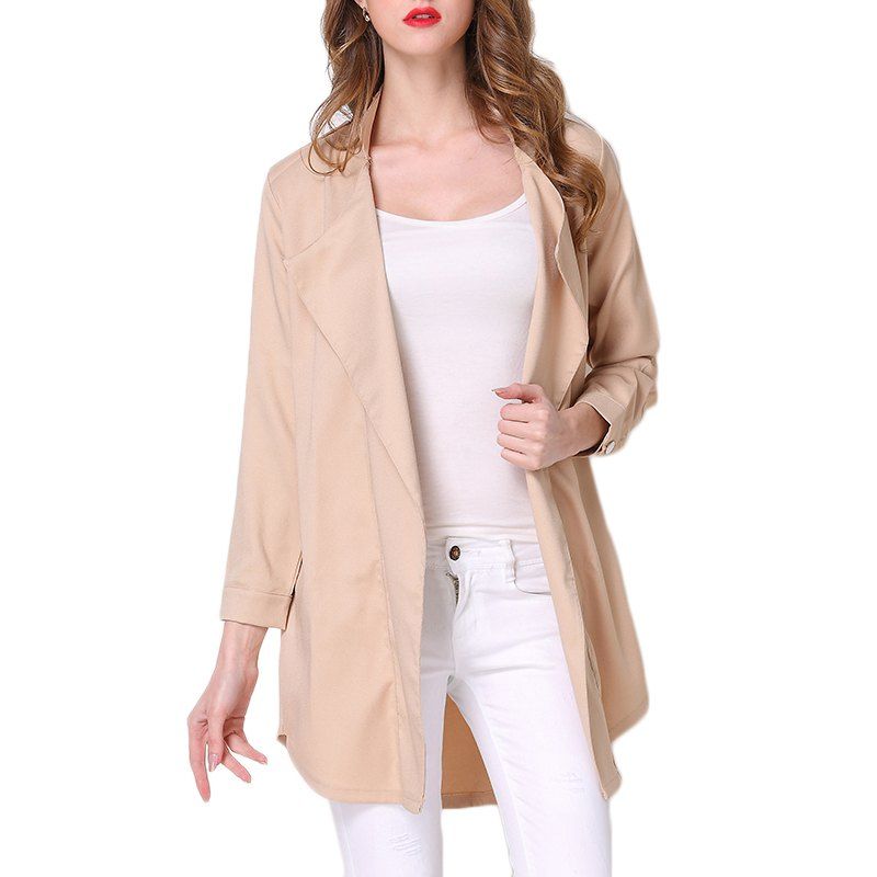 

Large Size Women's Wild Long-Sleeved Windbreaker Thin Coat, Apricot