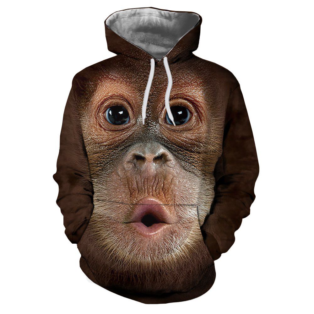

Trendy New Fashion Digital Print Gorilla Pattern Hooded Sweater, Coffee