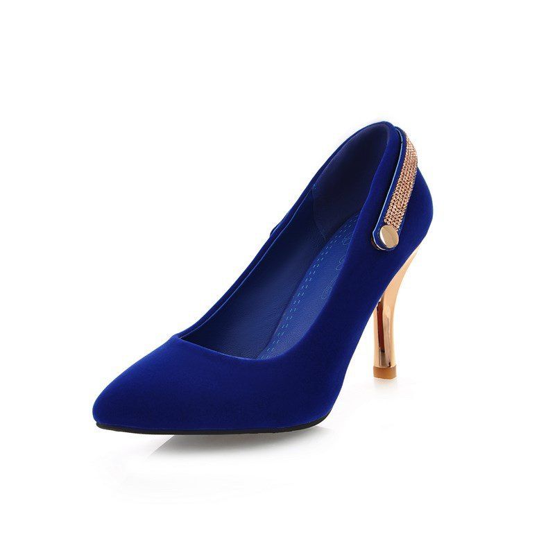 

Rivet Wedding Shoes with Thin High Heel Pointed Shallow End, Blue