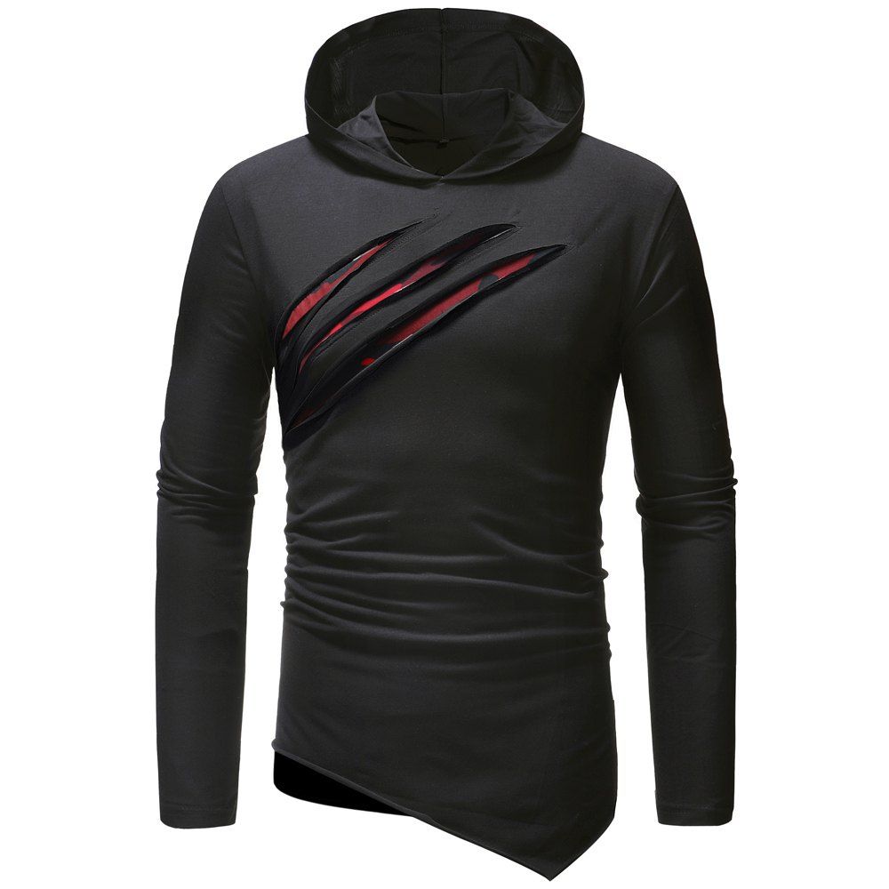 

Men's Fashion Casual Slim Chest Scratches Hooded Long-Sleeved T-shirt, Night