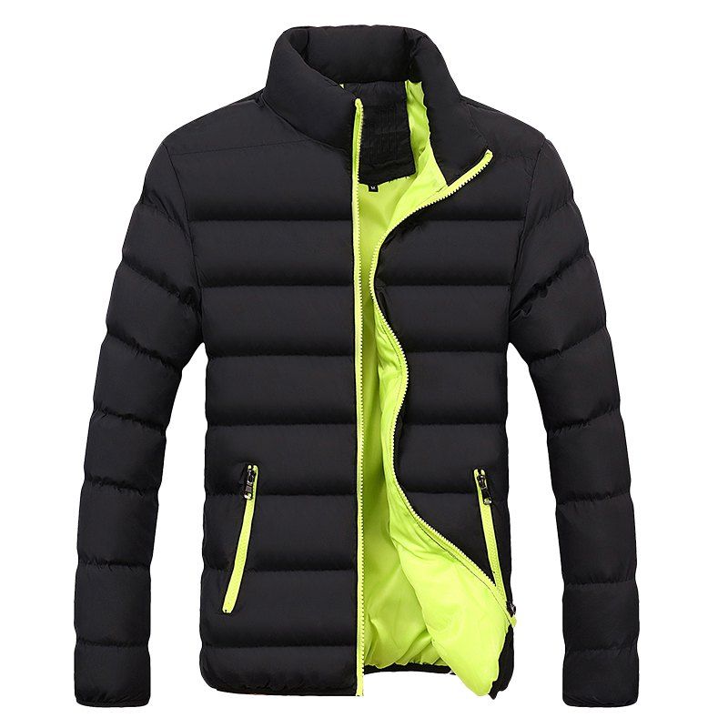 

New Men's Casual Solid Color Stand Collar Cotton Coat, LG5513, Green yellow