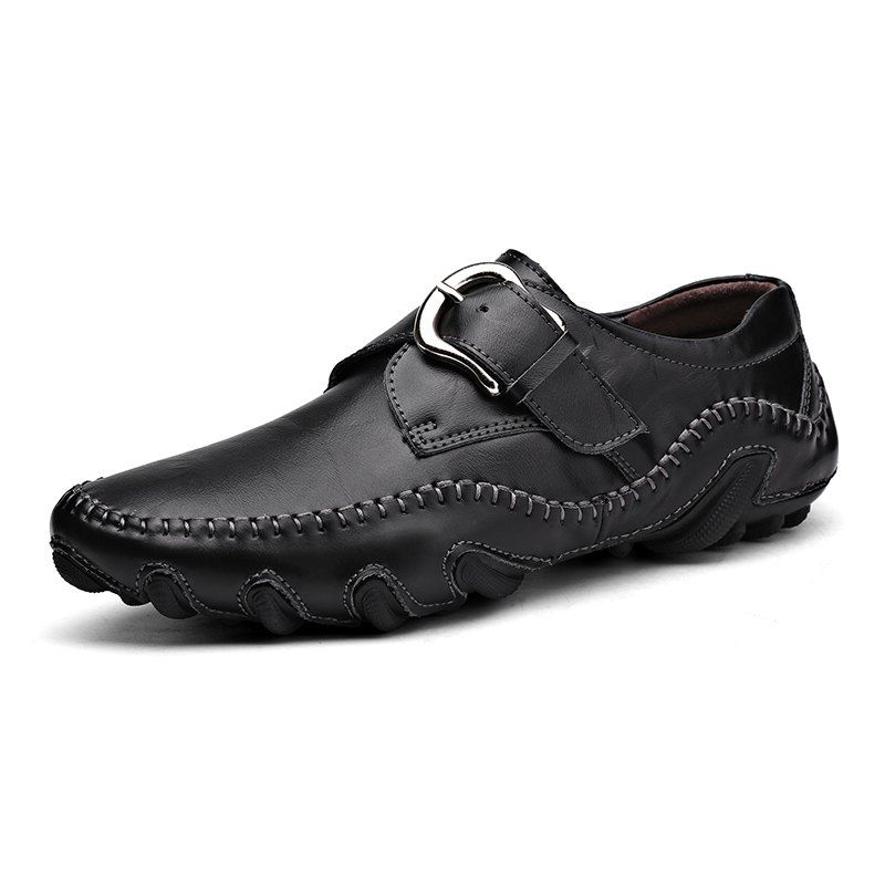

Octopus Men Leather Casual Driving Peas Shoes, Black