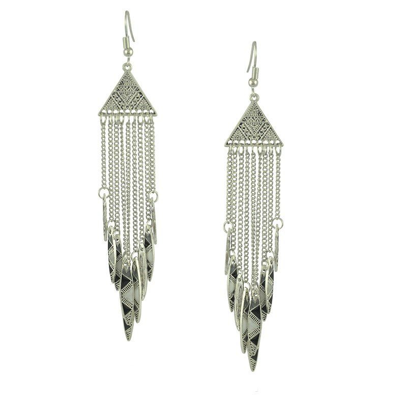 

Bohemia Geometric Triangle Long Earrings, Silver