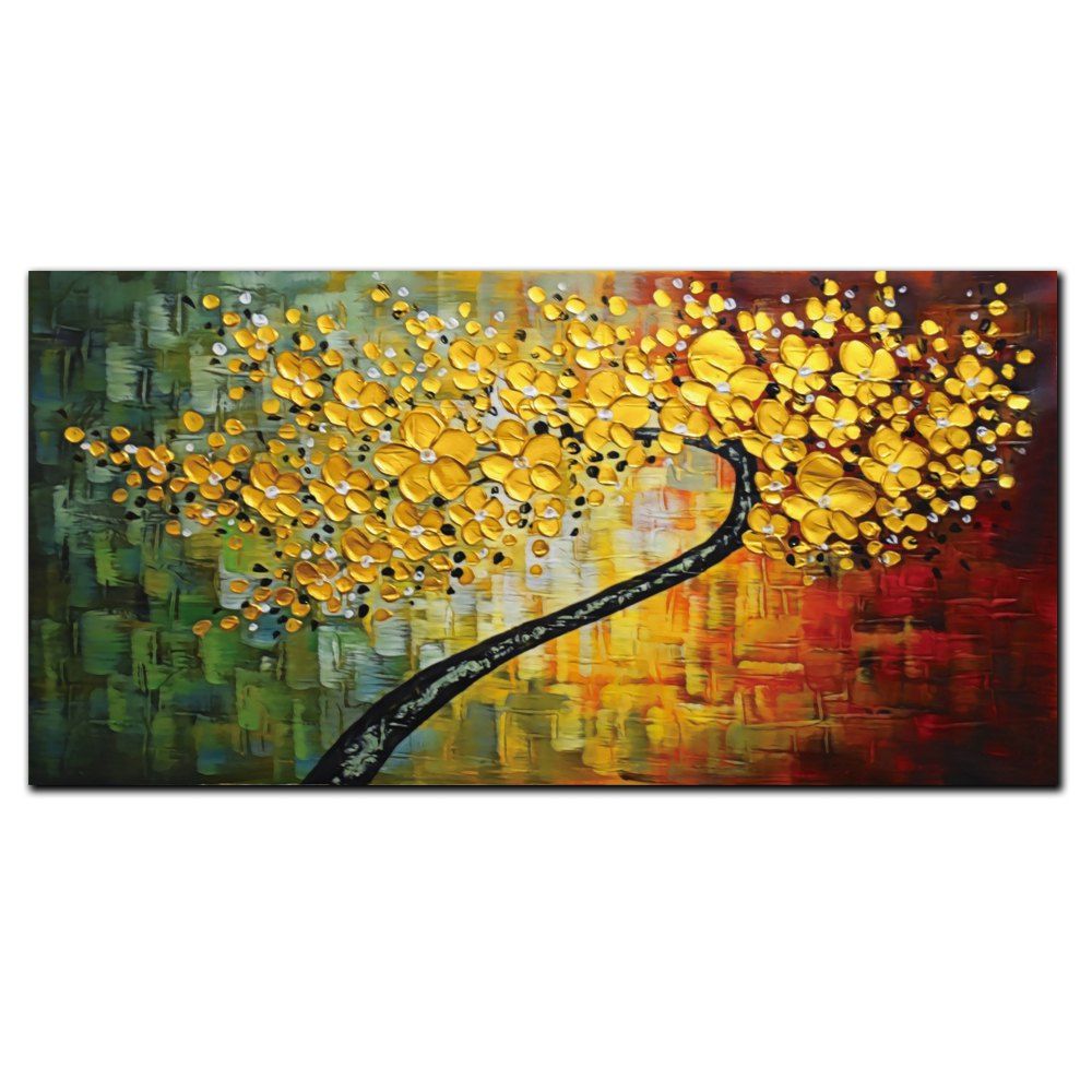 

YISHIYUAN 1 Pcs HD Inkjet Paints Golden Abstract Rich Tree Decorative Painting, Multi
