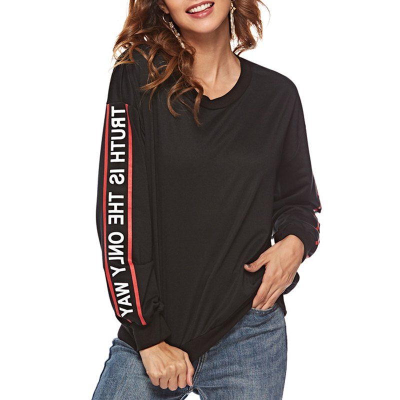 

Autumn Collar Long Sleeved Casual Sweater T-Shirt, Black