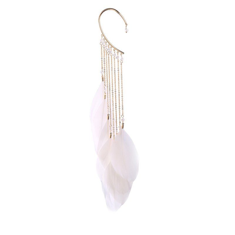 

Bohemia Style Long Feathering Fringed Single Earrings, Natural white