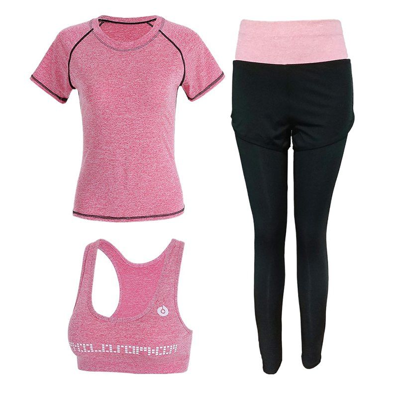 

3 Pcs Women's Sports Set Fashion High Waist Comfy Yoga Fitness Clothing Set, Pink