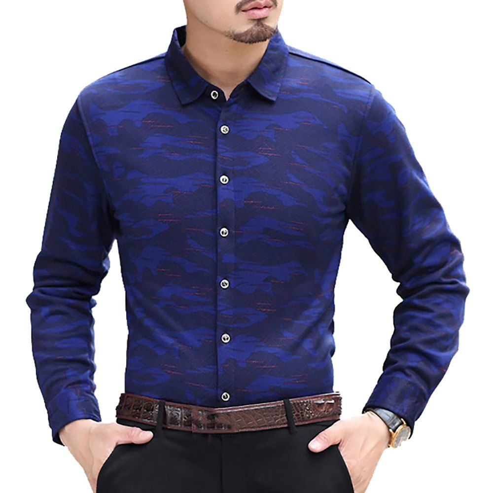 

Men's Long Sleeve Lapels and Padded Shirt, Blue