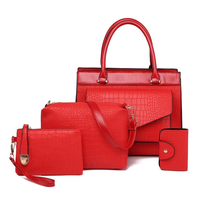 

4 Sets of Mother Bags Big Stone Single Shoulder Lady Handbag, Red