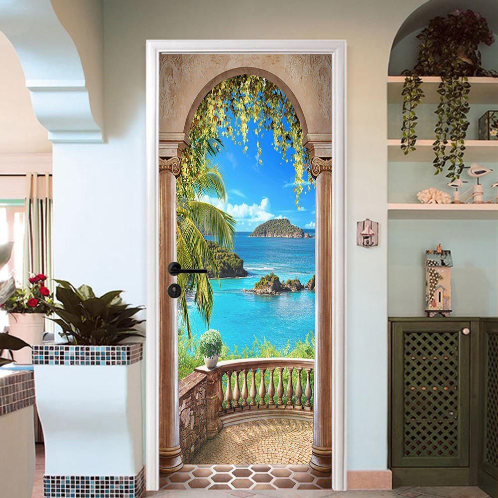 

MailingArt 3D HD Canvas Print Door Wall Sticker Mural Home Decor Sea Garden, Multi