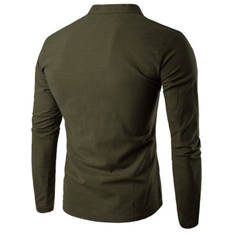 

Autumn New Men'S Long Sleeved T-Shirt Mandarin Collar Casual Men Top Tee, Hazel green