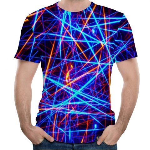 

Trendy Fashion Round Neck Men's Short-Sleeved T-Shirt Digital Printing Laser Pat, Multi