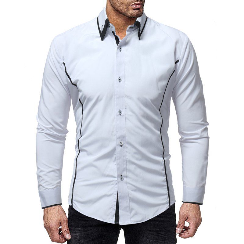 

Fashion Contrast Double Layer Men's Casual Slim Long Sleeve Shirt, White
