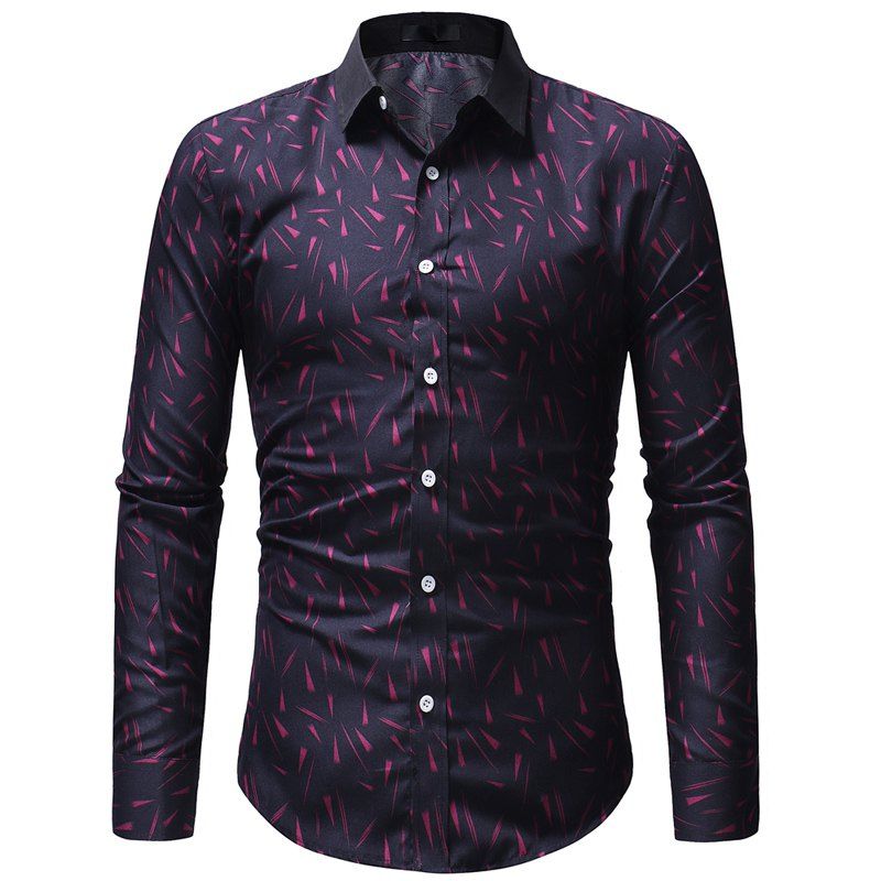 

Fashion men's casual slim long-sleeved printed shirt, Red