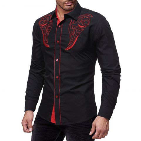 

Fashion Totem Embroidery Men's Casual Slim Long Sleeve Shirt, Black