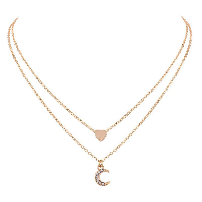 

Fashion Double Layer Heart Decor Simple Casual Necklace, Gold