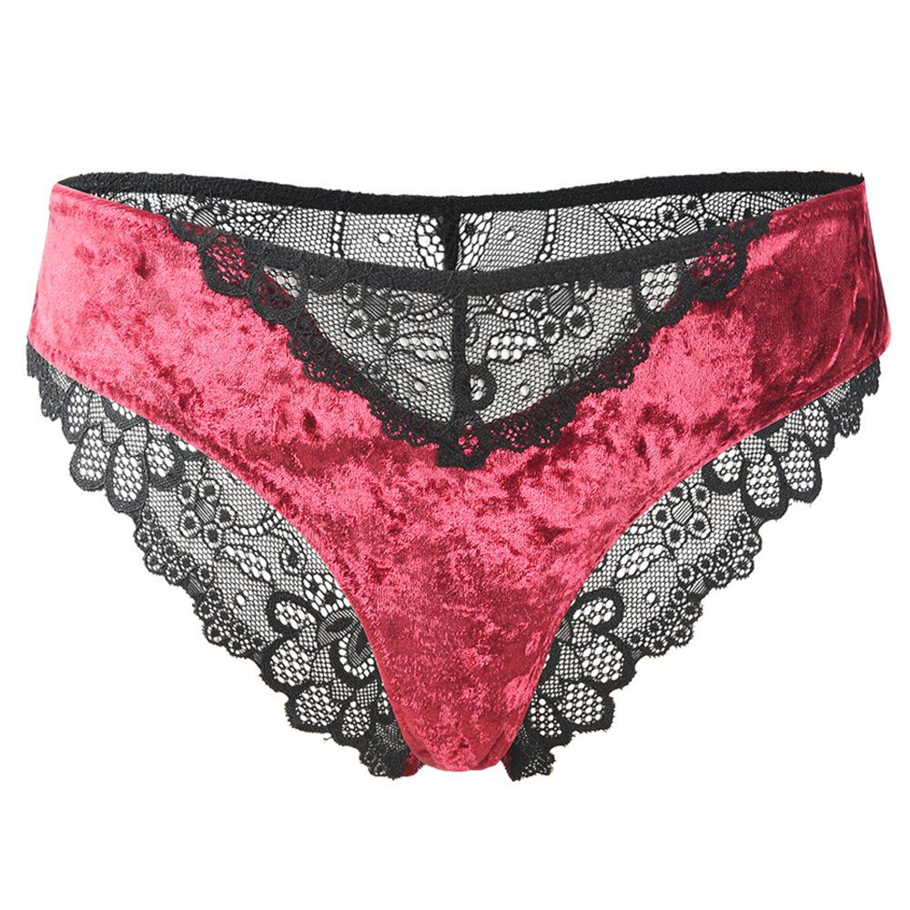

HODOYO Fashion Lace Stitching Perspective Sexy Underwear, Red wine