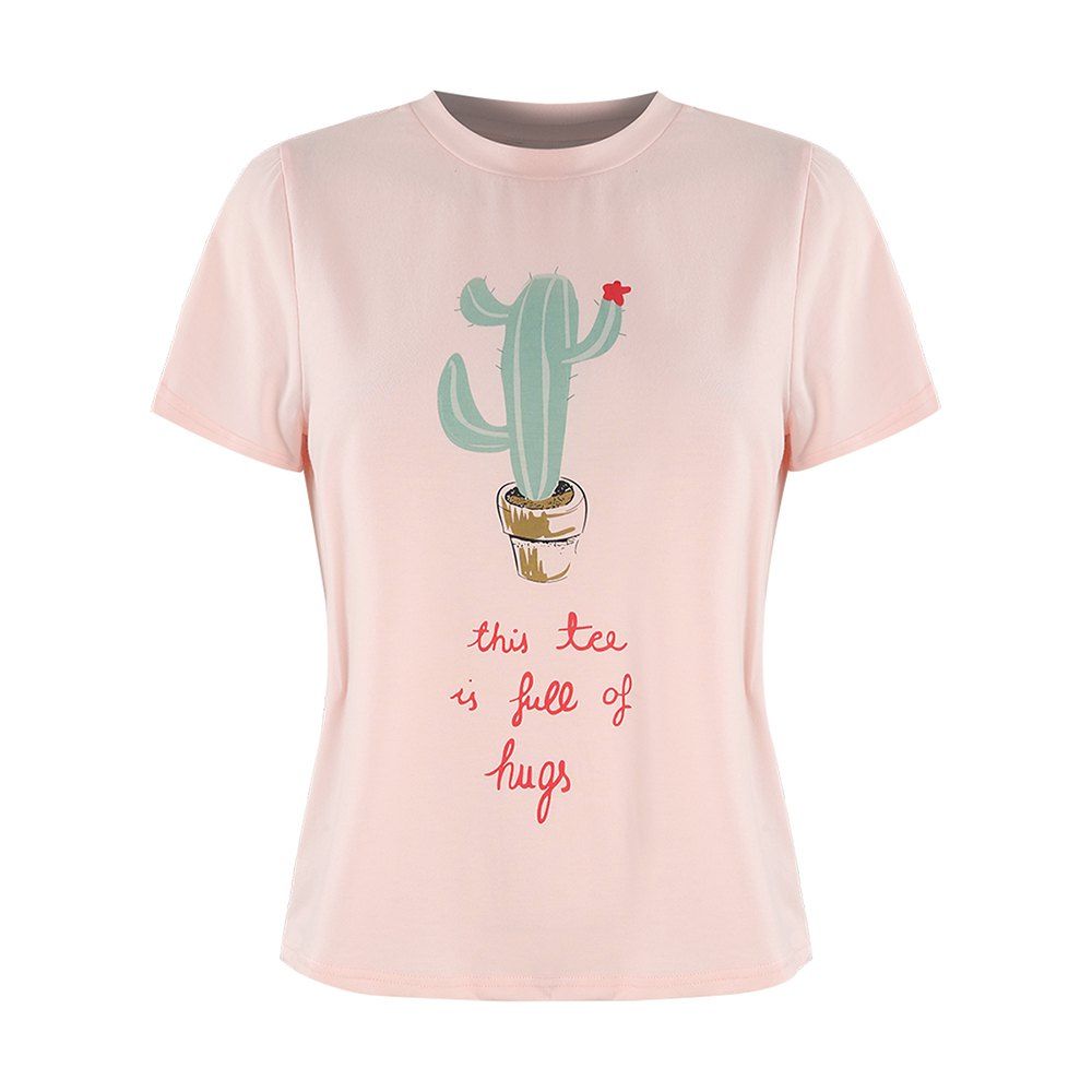 

HAODUOYI Women' Cool and Hearty Student Sweet Short-Sleeved T-Shirt Pink