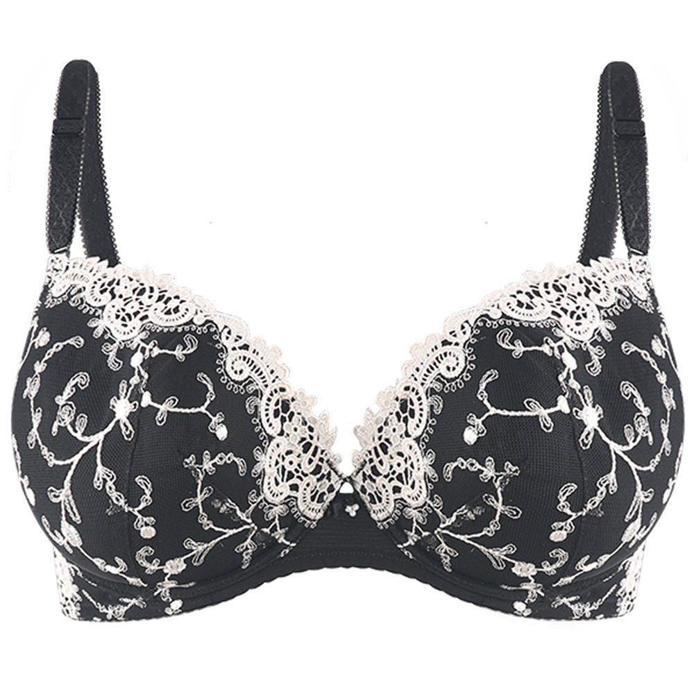 

HODOYO Fashion Sexy Seduction Gathers Detachable Shoulder Strap Embroidered Bra, Jet black