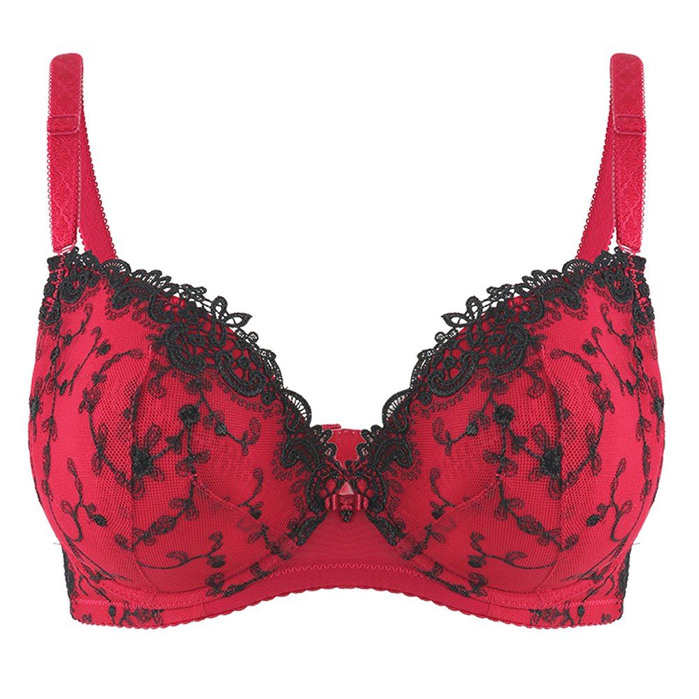 

HODOYO Fashion Sexy Seduction Gathers Detachable Shoulder Strap Embroidered Bra, Red