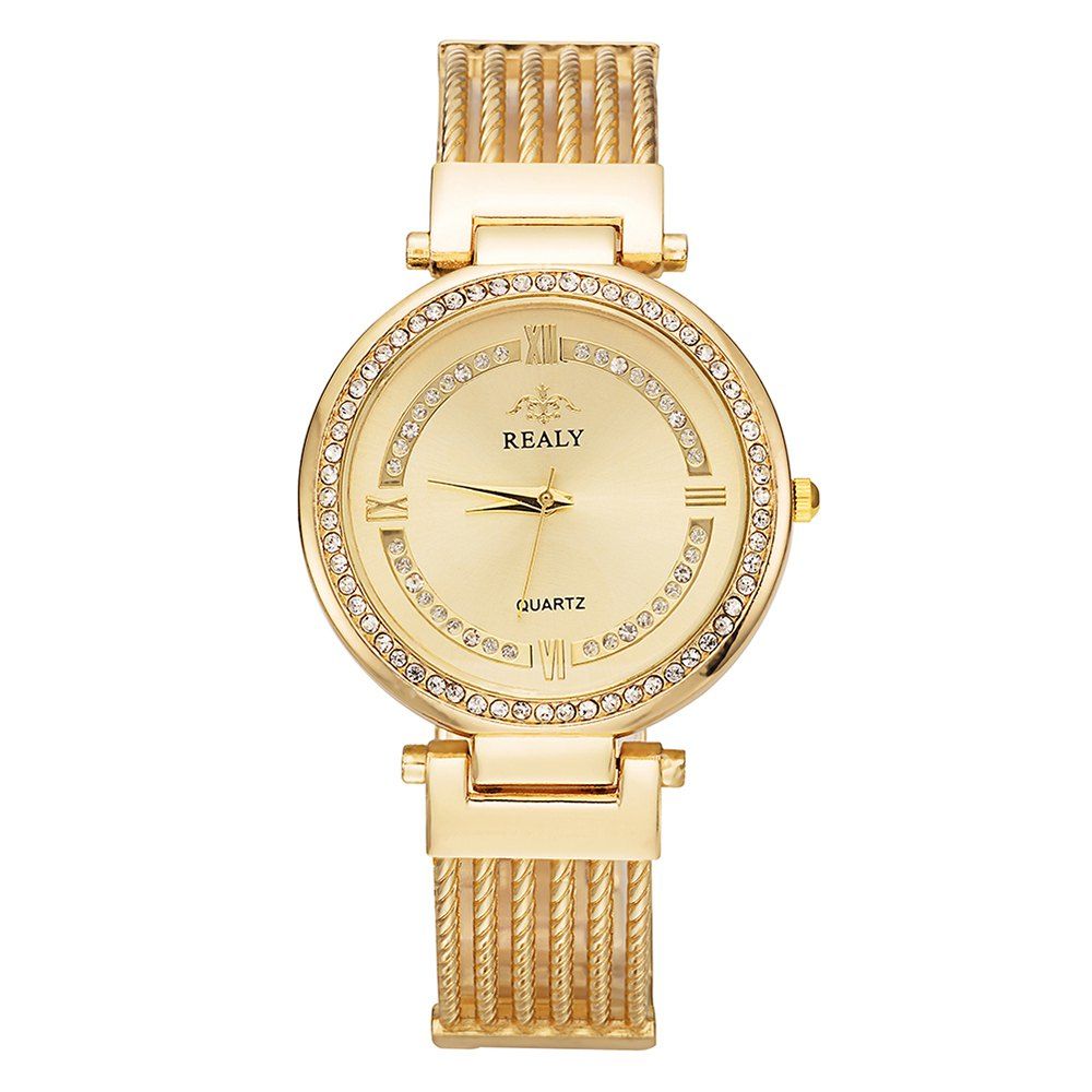 

REALY Women Fashion Alloy Watch Chain Watches Beautifully Inserted Dial Watch, Yellow;silver;pink
