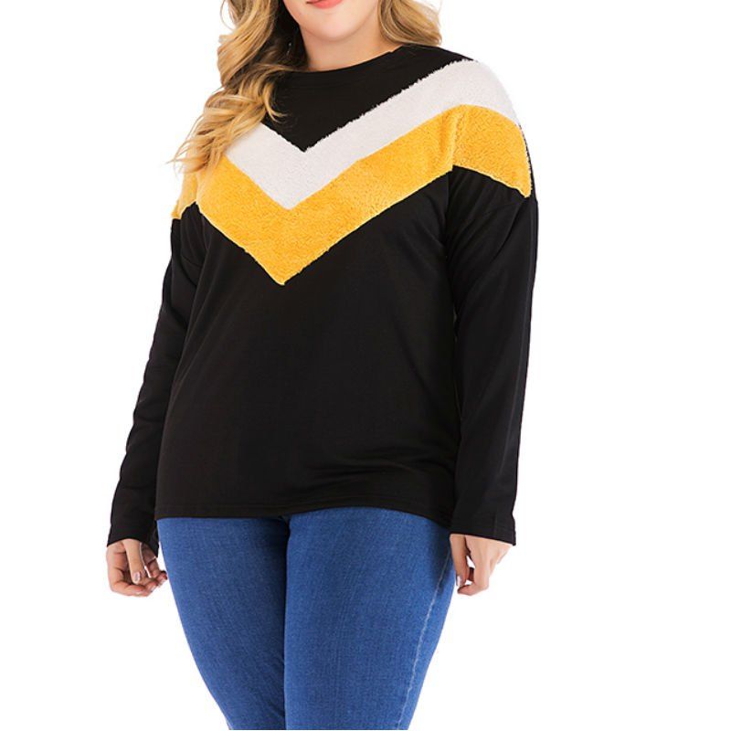 

Fleece Stitching Long Sleeve Large Size Women'S Sweater, #001