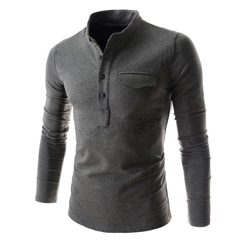 

Men's Solid Color Long Sleeve Polo Shirt Simple Slim Stand Collar Polo Shirt, Dark gray