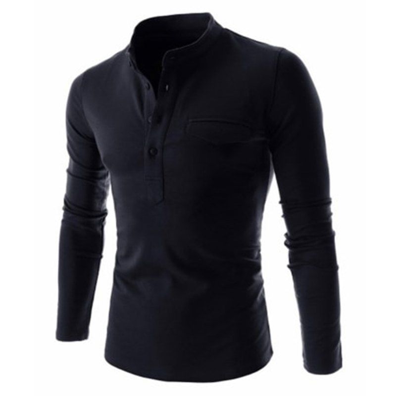 

Men's Solid Color Long Sleeve Polo Shirt Simple Slim Stand Collar Polo Shirt, Cadetblue
