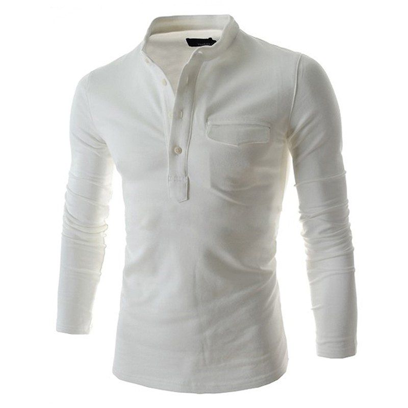 

Men's Solid Color Long Sleeve Polo Shirt Simple Slim Stand Collar Polo Shirt, White