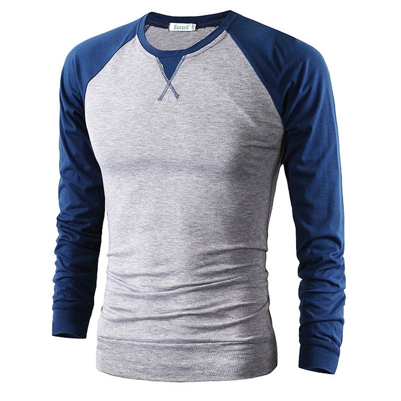 

Men's T Shirt O Neck Long Sleeve Color Block All Match Top, Gray