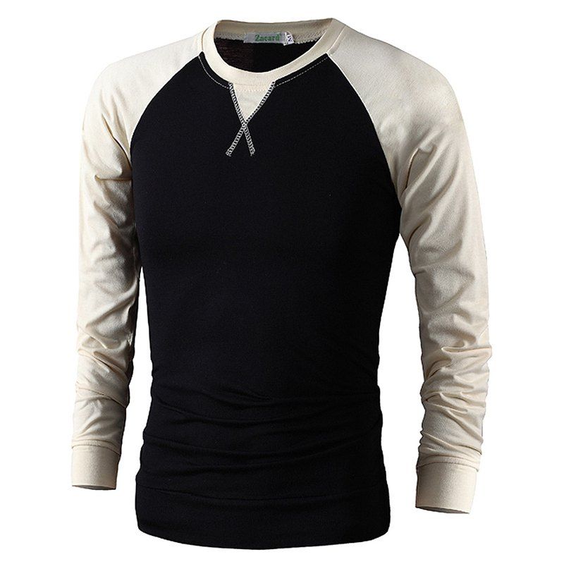 

Men's T Shirt O Neck Long Sleeve Color Block All Match Top, Black