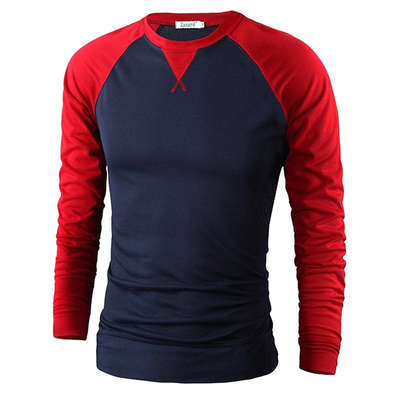 

Men's T Shirt O Neck Long Sleeve Color Block All Match Top, Cadetblue