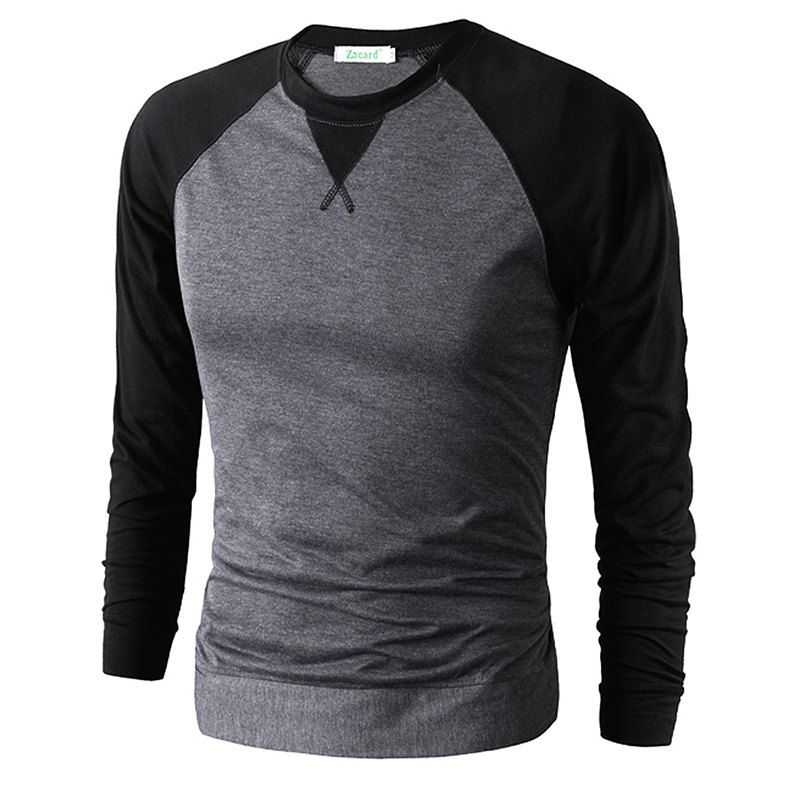 

Men's T Shirt O Neck Long Sleeve Color Block All Match Top, Dark gray