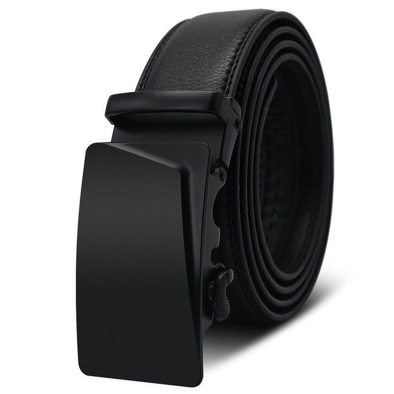 

Men's Belt Automatic Buckle Solid Color Business Casual Accessory, Jet black
