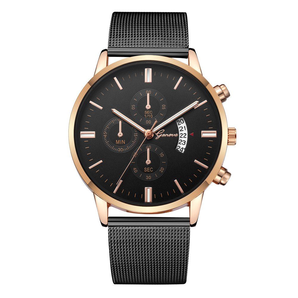 

Geneva Women Simple Stitching with Calendar Steel Mesh with Quartz Watch, Multi-l