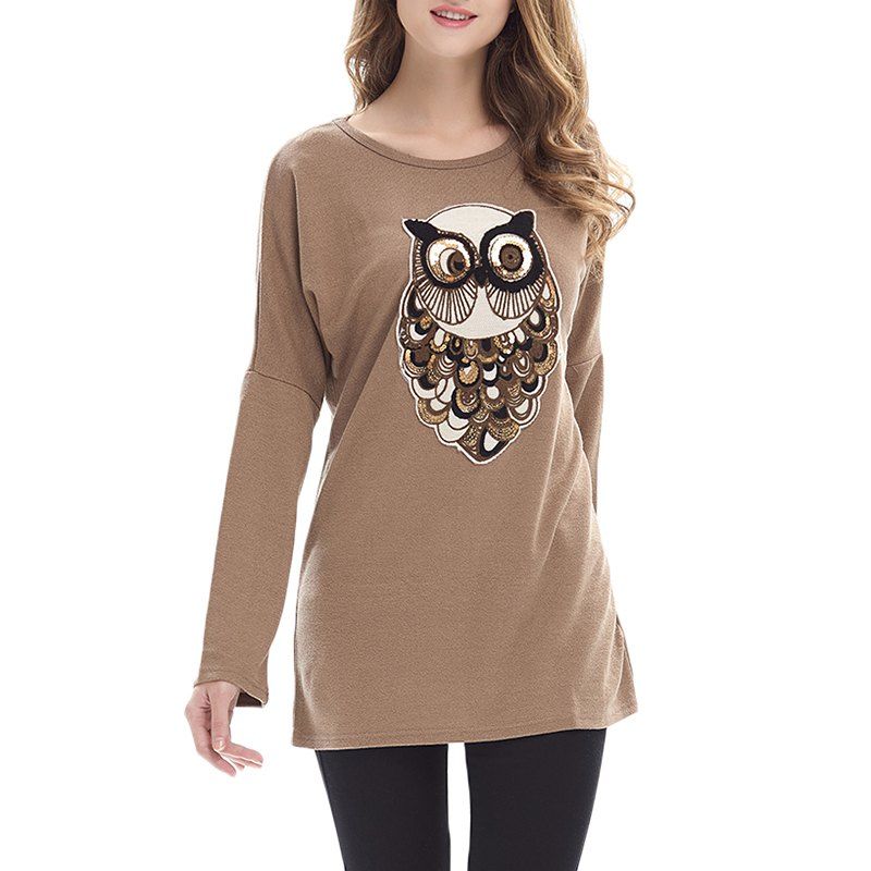 

Large Size Women's Loose Bat Sleeve Round Neck Knit Bottoming Shirt, Camel brown