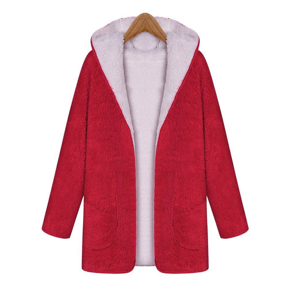 Manteau à Manches Chauvesouris à Capuche Double Face Pour Femme En RED