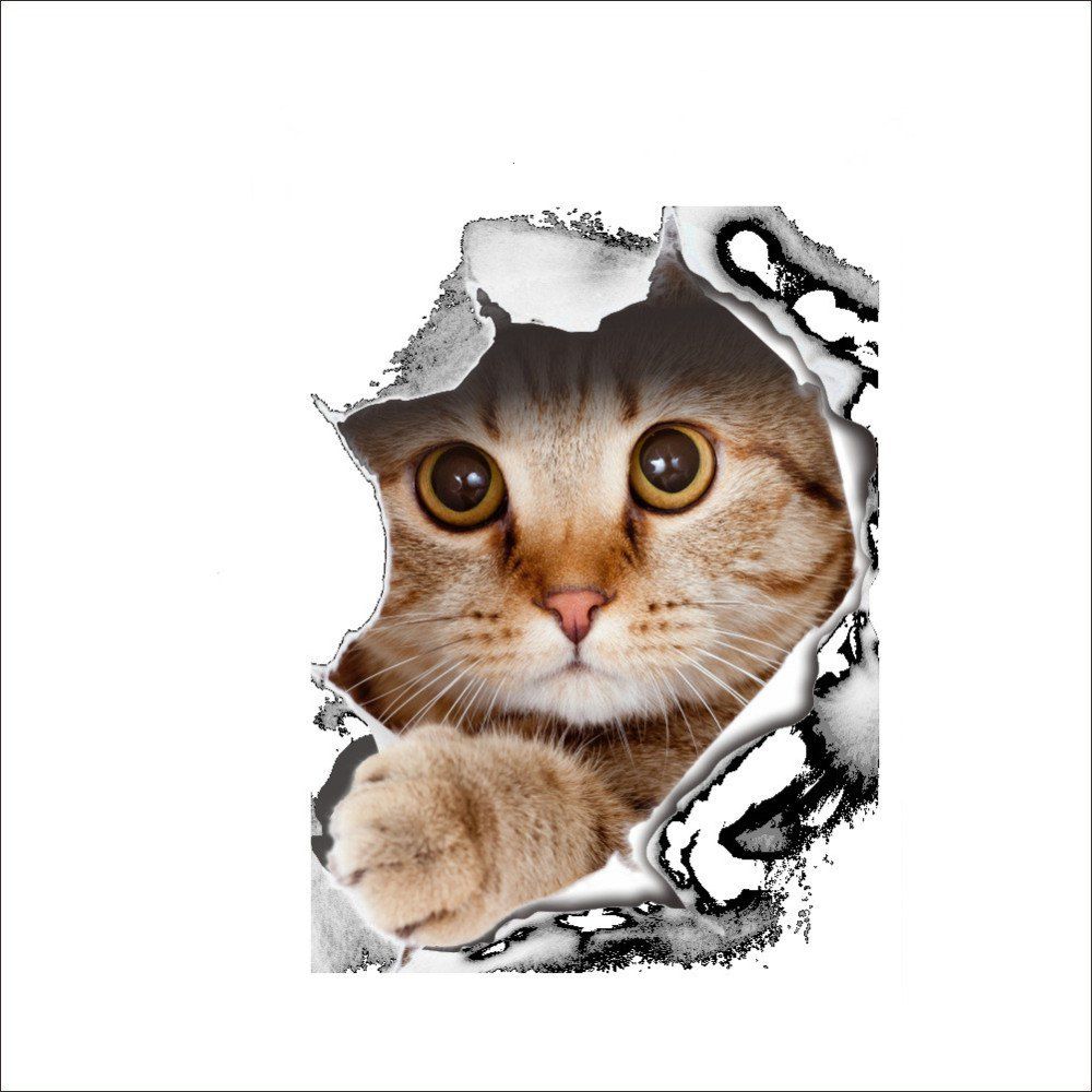 

Cats 3D Wall Sticker Toilet Stickers Hole View Vivid Dogs Bathroom Home Decorati, Multi-a