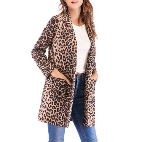 

Printed Lapel Long Sleeve Cardigan Windbreaker, Camel brown