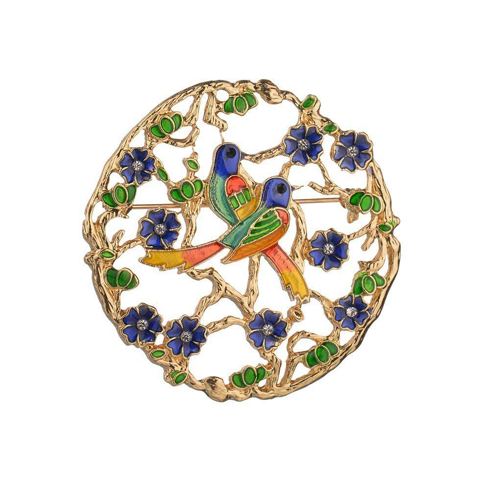 

Vintage Round Hollow Double Birds Brooch, Multi