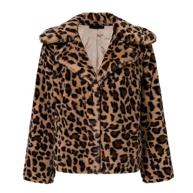 

2018 New Leopard Print Mao Mao Coat Faux Fur Faux Fur Lapel Coat