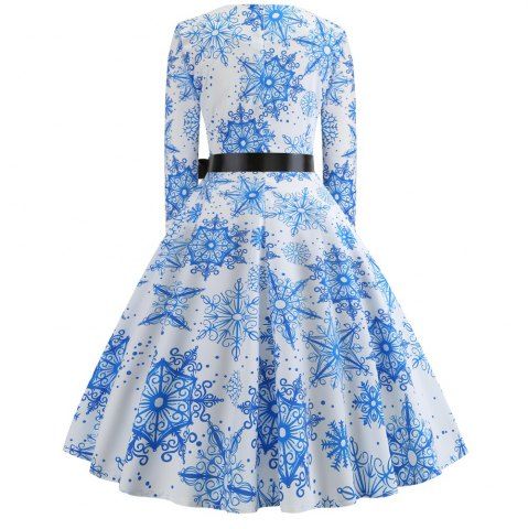 

2018 Christmas Print Long Sleeve Dress, Multi-a