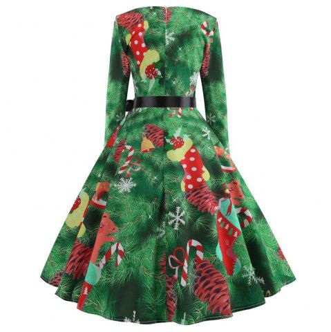 

2018 Christmas Print Long Sleeve Dress, Multi-b