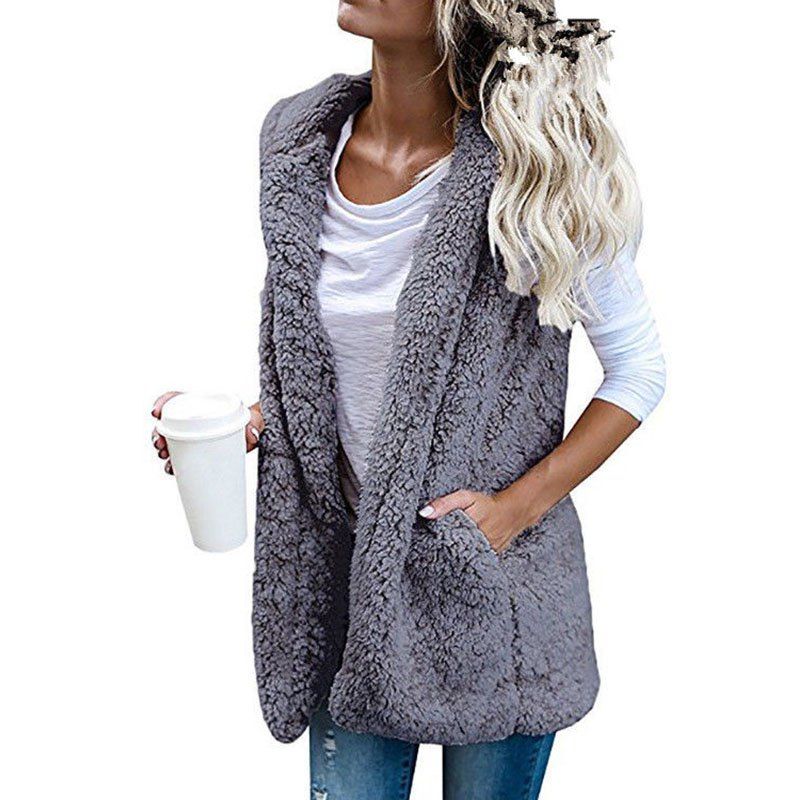 

Women'S Hooded Cardigan Sleeveless Vest Jacket, Gray