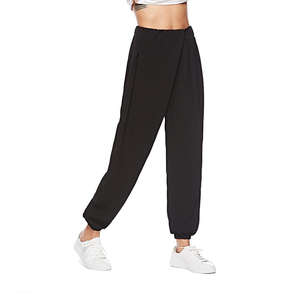 

Women'S Casual Pants Solid Color Wide Leg Full Length Pants, Black