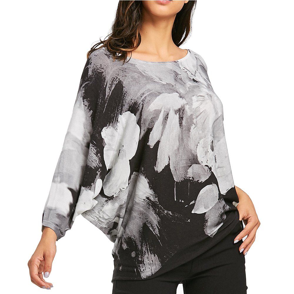 

Bat Shirt Women's Knit Top Watercolor Jacquard Flat Knitting Sweater, Light gray