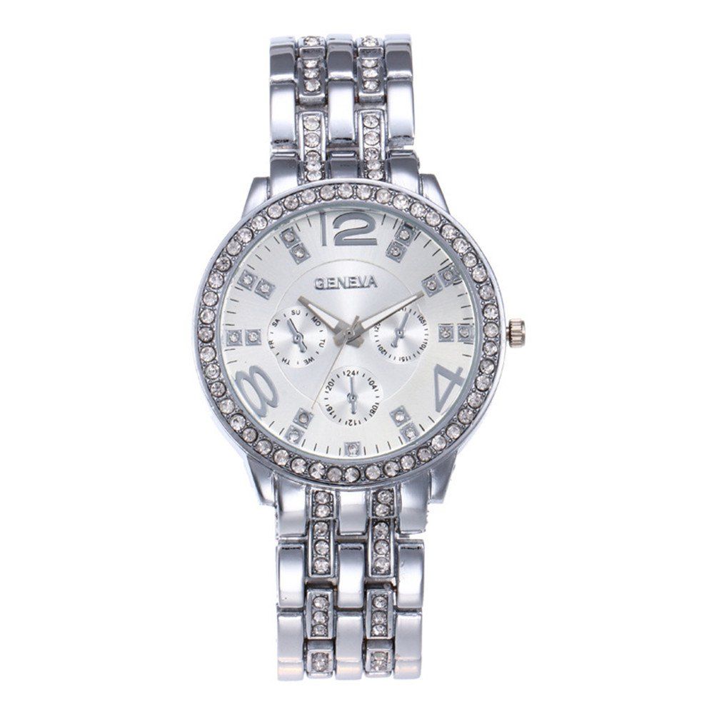 

GENEVA Women Fashion Diamond-Encrusted Business Casual Steel Band Quartz Watch, Multi-a